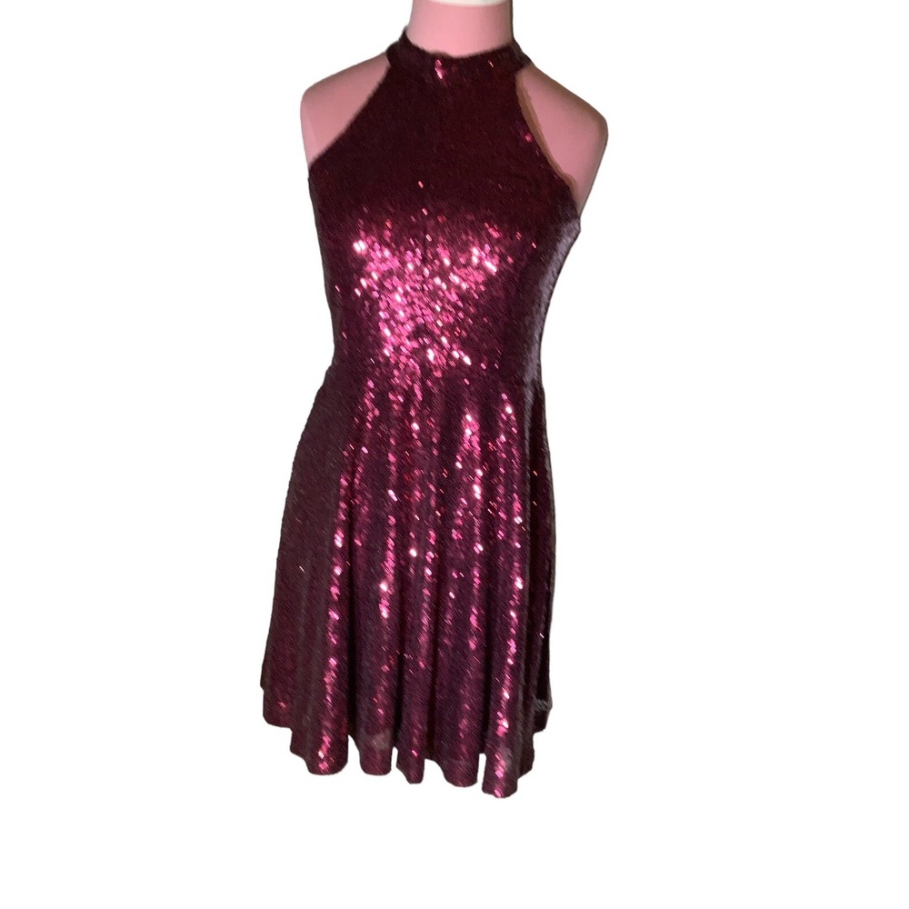 BAILEY BLUE burgundy Sequinā Fit & Flair Party Dress Sz 5/6